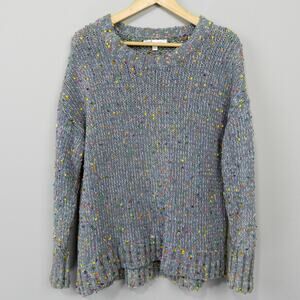 Seven7 Chunky Knit Rainbow Confetti PomPom Sweater Sz L Gray‎ Pullover Jumper